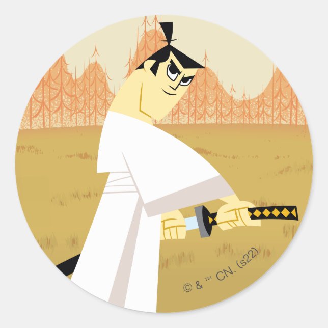 Samurai Jack Drawing Sword Classic Round Sticker (Front)