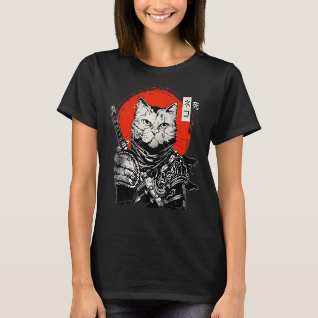 Samurai Japanese Cat Bushido Warrior Katana Sword  T-Shirt (Front)