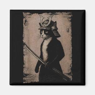 Samurai Japanese Cat Vintage Funny Graphic Ukiyo-e Magnet