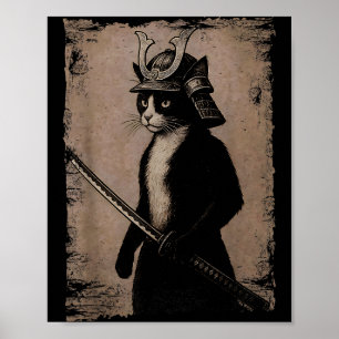 Samurai Japanese Cat Vintage Funny Graphic Ukiyo-e Poster