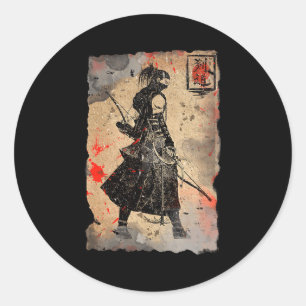 Samurai Japanese Retro Art Print Bushido Premium T Classic Round Sticker