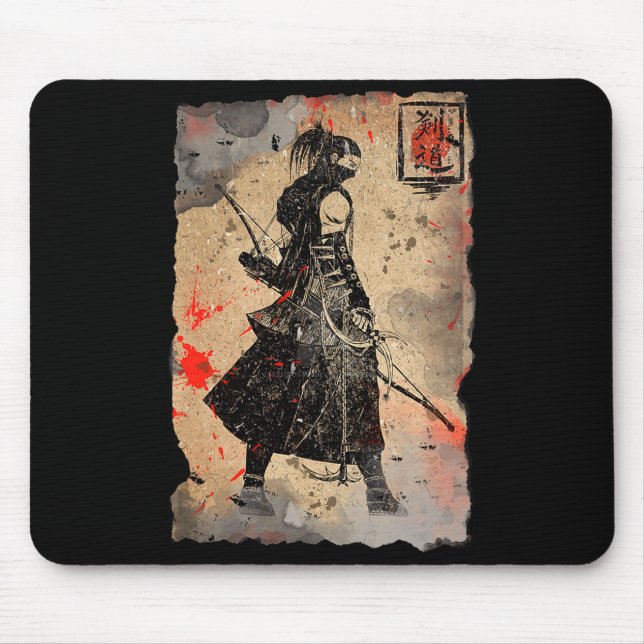 Samurai Japanese Retro Art Print Bushido Premium T Mouse Pad (Front)