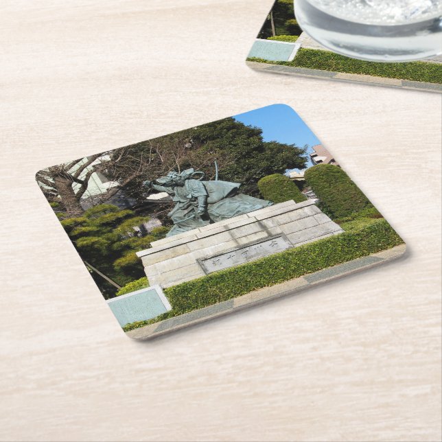 Samurai Kamakura Gongoro Kagemasa Kabuki Statue Square Paper Coaster (Angled)