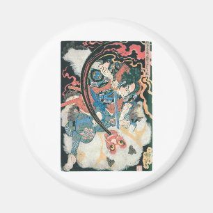 Samurai Killing a Demon, Ancient Japanese Painting Magnet