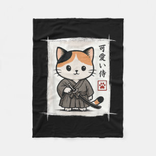 Samurai Kitten Japanese Anime Kawaii Funny Cat Men Fleece Blanket