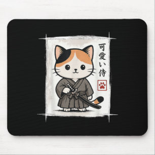Samurai Kitten Japanese Anime Kawaii Funny Cat Men Mouse Pad