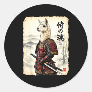 Samurai Llama Japanese Art Vintage Alpaca Funny An Classic Round Sticker