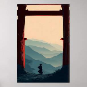 Samurai Mountain Poster Lone Swordsman, Torii