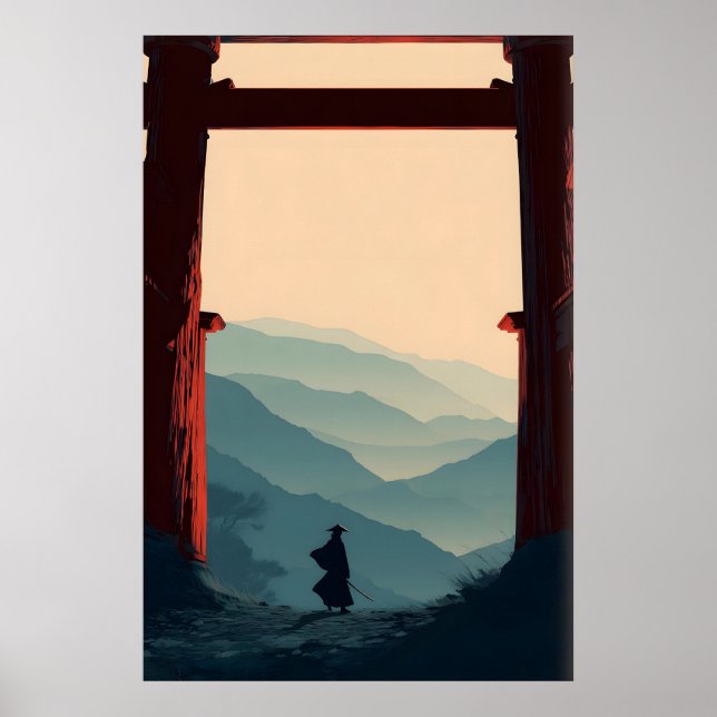 Samurai Mountain Poster Lone Swordsman, Torii (Front)