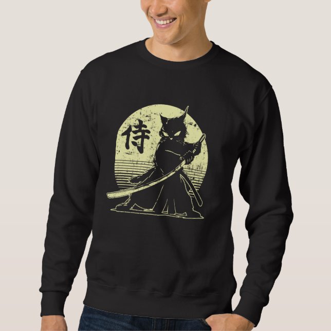 Samurai Ninja Cat Japanese Art Kawaii Anime Retro  Sweatshirt (Front)