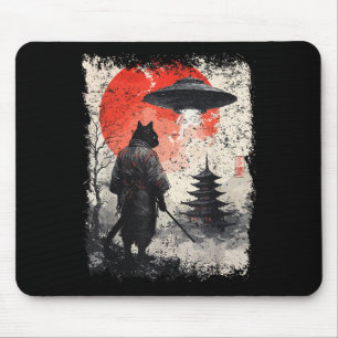 Samurai Ninja Cat Warrior Sumi-e Ufo Ukiyo-e Sci F Mouse Pad