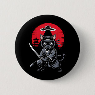 Samurai Ninja Cat Warrior UFO Japanese Anime Funny 6 Cm Round Badge
