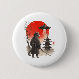 Samurai Ninja Cat Warrior UFO Japanese Anime Funny 6 Cm Round Badge