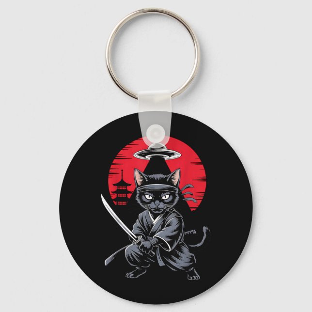 Samurai Ninja Cat Warrior UFO Japanese Anime Funny Key Ring (Front)