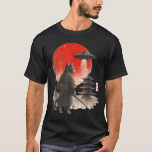 Samurai Ninja Cat Warrior UFO Japanese Anime Funny T-Shirt