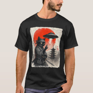 Samurai Ninja Cat Warrior UFO Japanese Anime Gifts T-Shirt