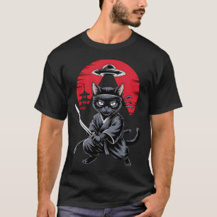 Samurai Ninja Cat Warrior Ufo Japanese Anime T-Shirt