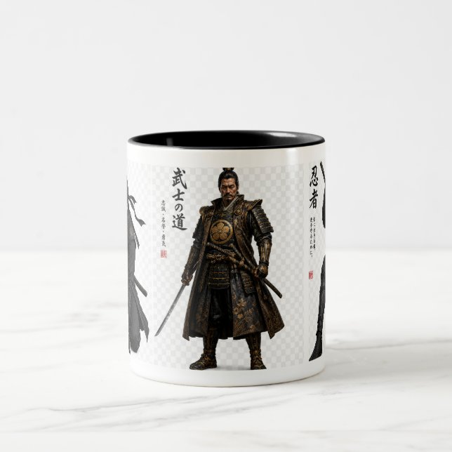 Samurai Ninja Japanese Warrior Two-Tone 11 Oz  Coffee Mug (Center)