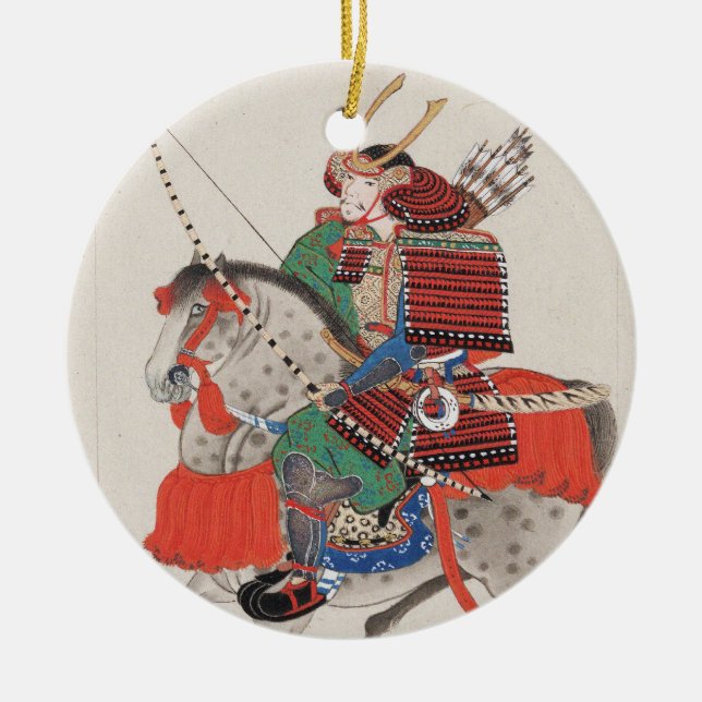 Samurai on Horseback Wearing Armour & Horned Ceramic Ornament (Front)