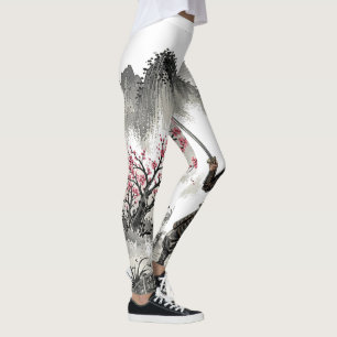 Samurai on the Bridge under the Red Moon Leggings