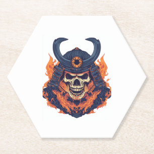 Samurai Oni Skull Paper Coaster