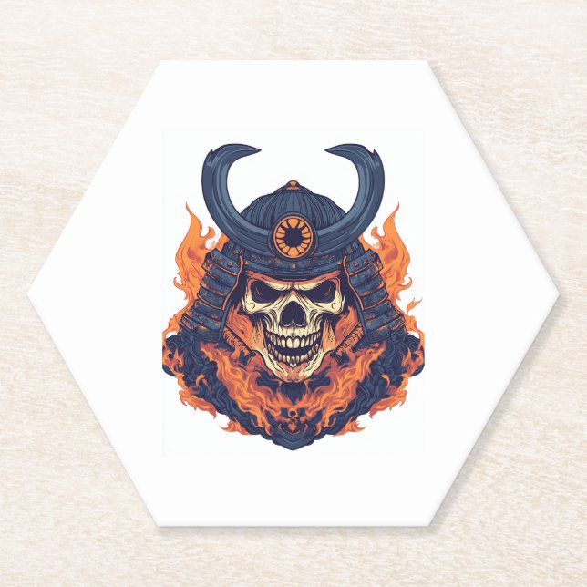 Samurai Oni Skull Paper Coaster (Front)