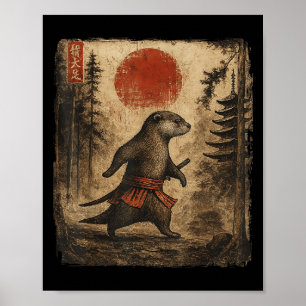 Samurai Otter Japanese Vintage Funny Gifts Graphic Poster