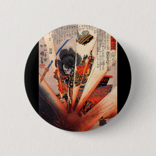 Samurai Painting, circa 1800's 6 Cm Round Badge