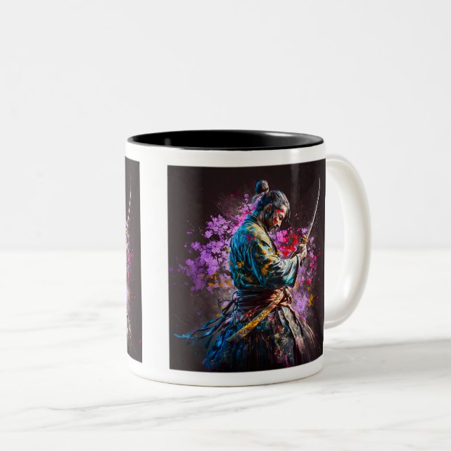 Samurai Painting Two-Tone Mug, 11 oz  Coffee Mug (Front Right)