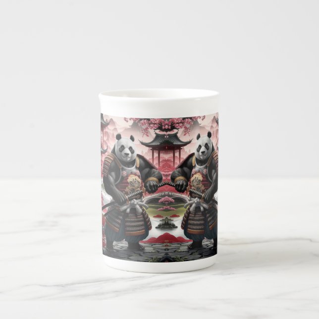 Samurai Panda in Traditional Chinese Landscape Bone China Mug (Front)
