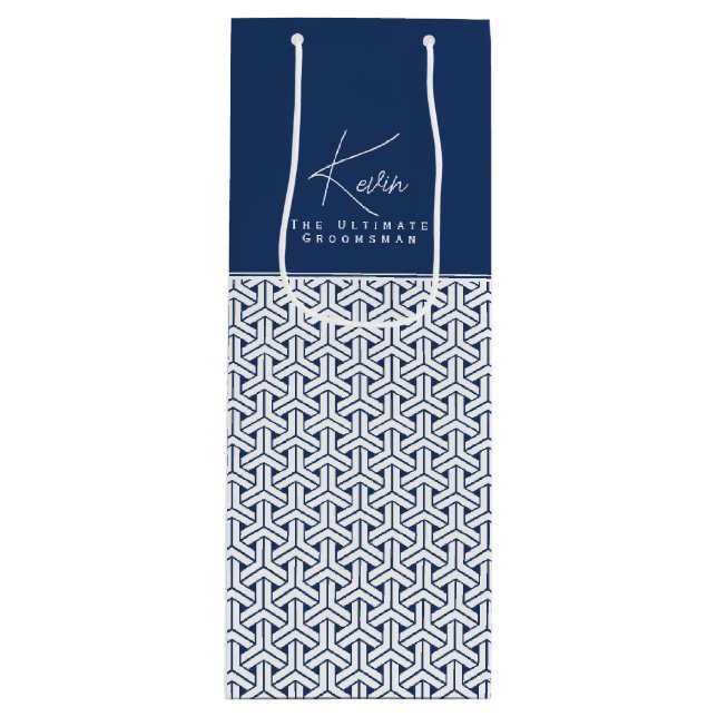 Samurai Pattern Personalised Groomsman|  Wine Gift Bag (Front)