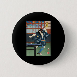 Samurai Play Table Tennis Ping Pong Ukiyoe 6 Cm Round Badge