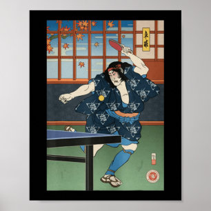 Samurai Play Table Tennis Ping Pong Ukiyoe  Poster