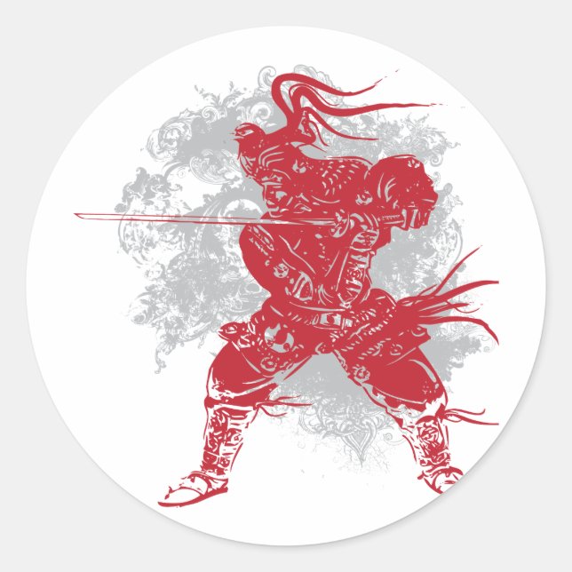 Samurai Pose Classic Round Sticker (Front)