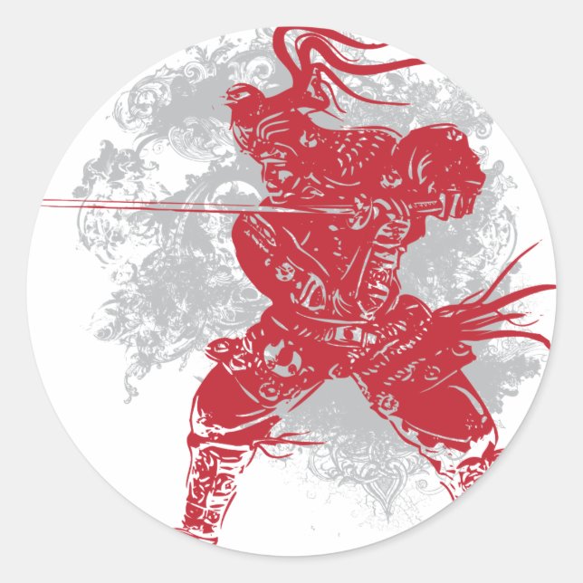 Samurai Pose Classic Round Sticker (Front)