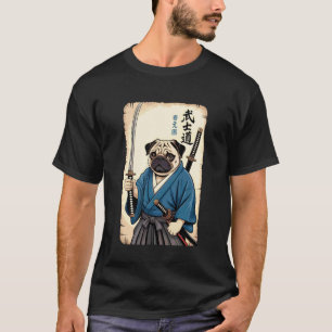 Samurai Pug Warrior With Katana Sword Bushido Dog  T-Shirt