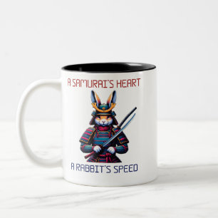 Samurai Rabbit with Katana and Cherry Blossoms Two-Tone Coffee Mug