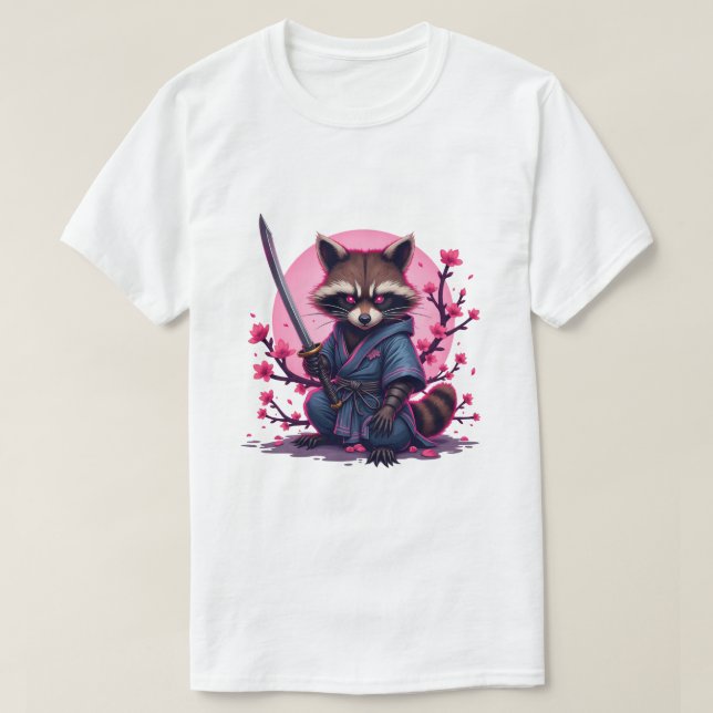 Samurai Racoon Cherry Blossom – Japanese Sakura T-Shirt (Design Front)