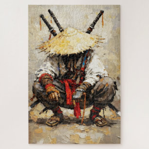 Samurai Resting Palette Knife Orange Impasto Jigsaw Puzzle
