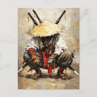 Samurai Resting Palette Knife Orange Impasto Postcard