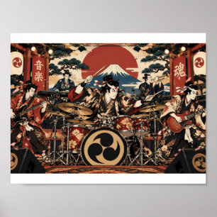 Samurai Rock Band Poster Japanese Ukiyo-e Music