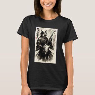 Samurai Rock Cat Japanese Ink Guitar Tee
