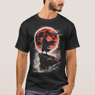 Samurai Ronin in Red Moon - Japanese Anime Art T-Shirt