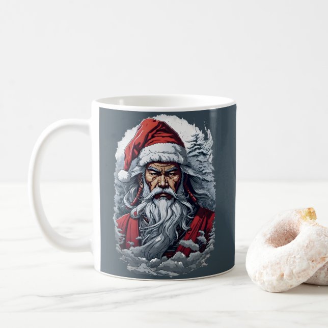 Samurai Santa Warrior Christmas Art Gift  Coffee Mug (With Donut)