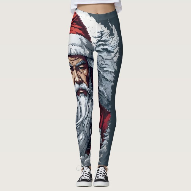 Samurai Santa Warrior Christmas Art Gift  Leggings (Front)