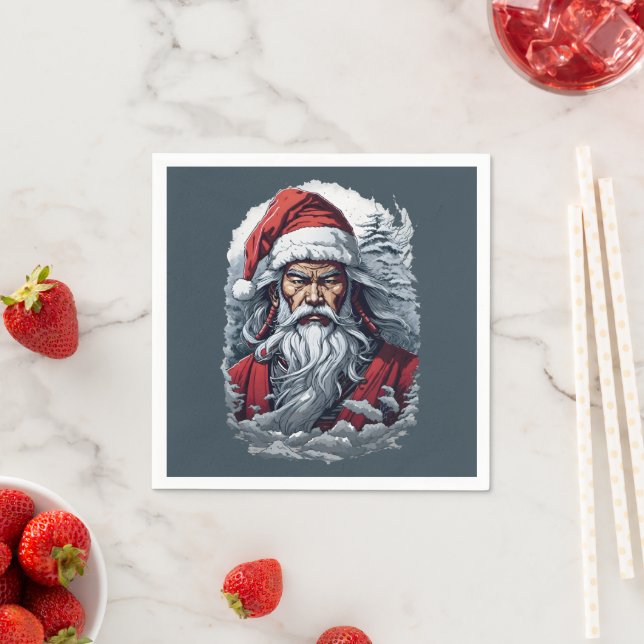 Samurai Santa Warrior Christmas Art Gift  Napkin (Insitu)