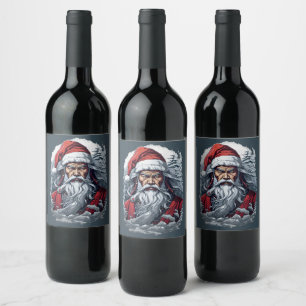 Samurai Santa Warrior Christmas Art Gift Wine Label