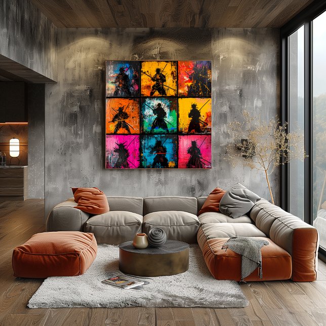 Samurai Silhouette Art Grid Bold Graffiti Style  Poster (Creator Uploaded)