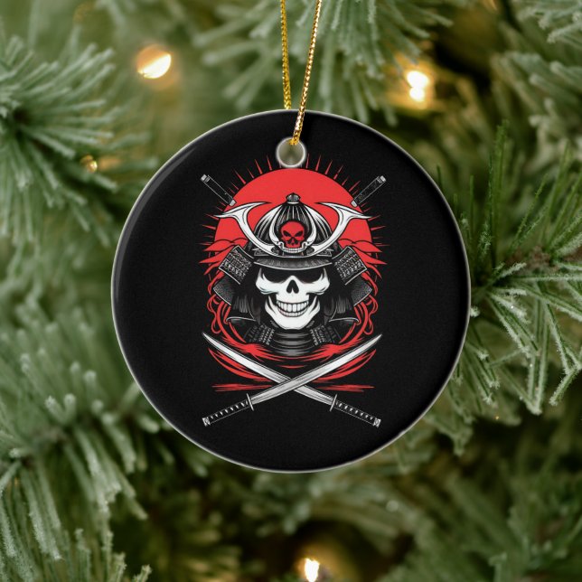 Samurai Skull Rising Sun Warrior Art Ceramic Ornament (Tree)