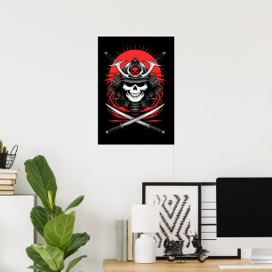 Samurai Skull Rising Sun Warrior Art Poster